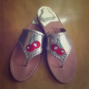Jack Rogers Sandals: Cherry & Platinum, Size 7